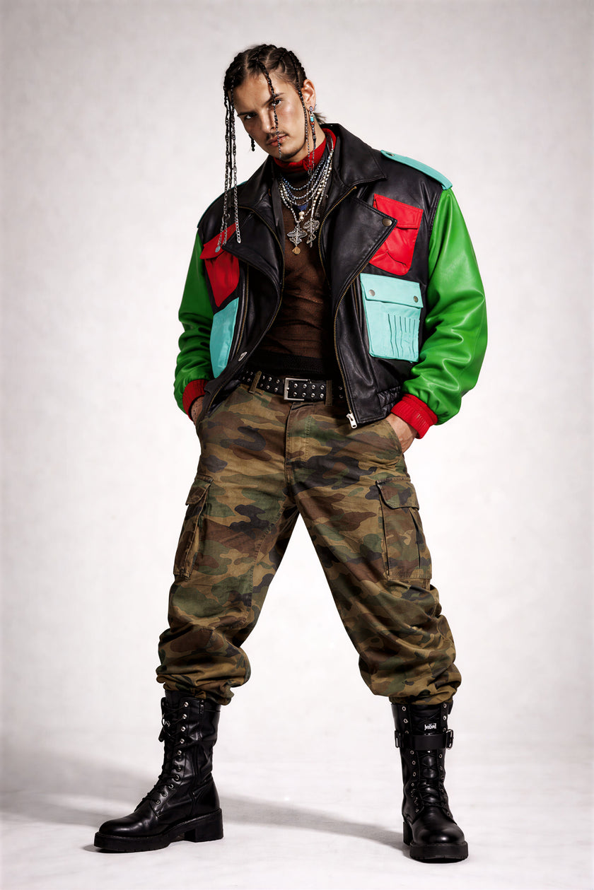 THE WIZARD TWO MULTICOLORED BOMBER LEATHER JACKET