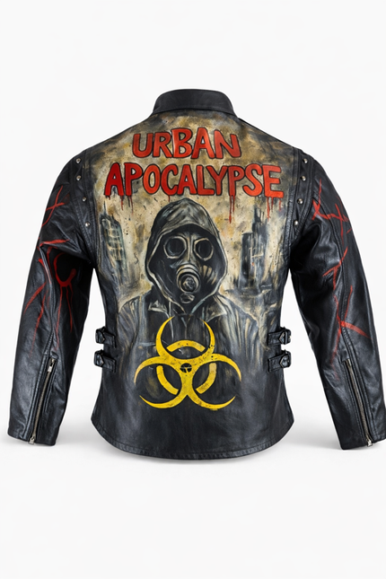 Hand-Painted Women Leather Biker Jacket