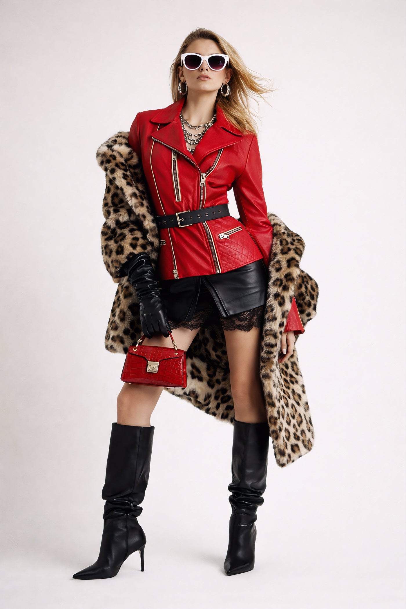 Outlaw Biker Moto Red Leather Jacket