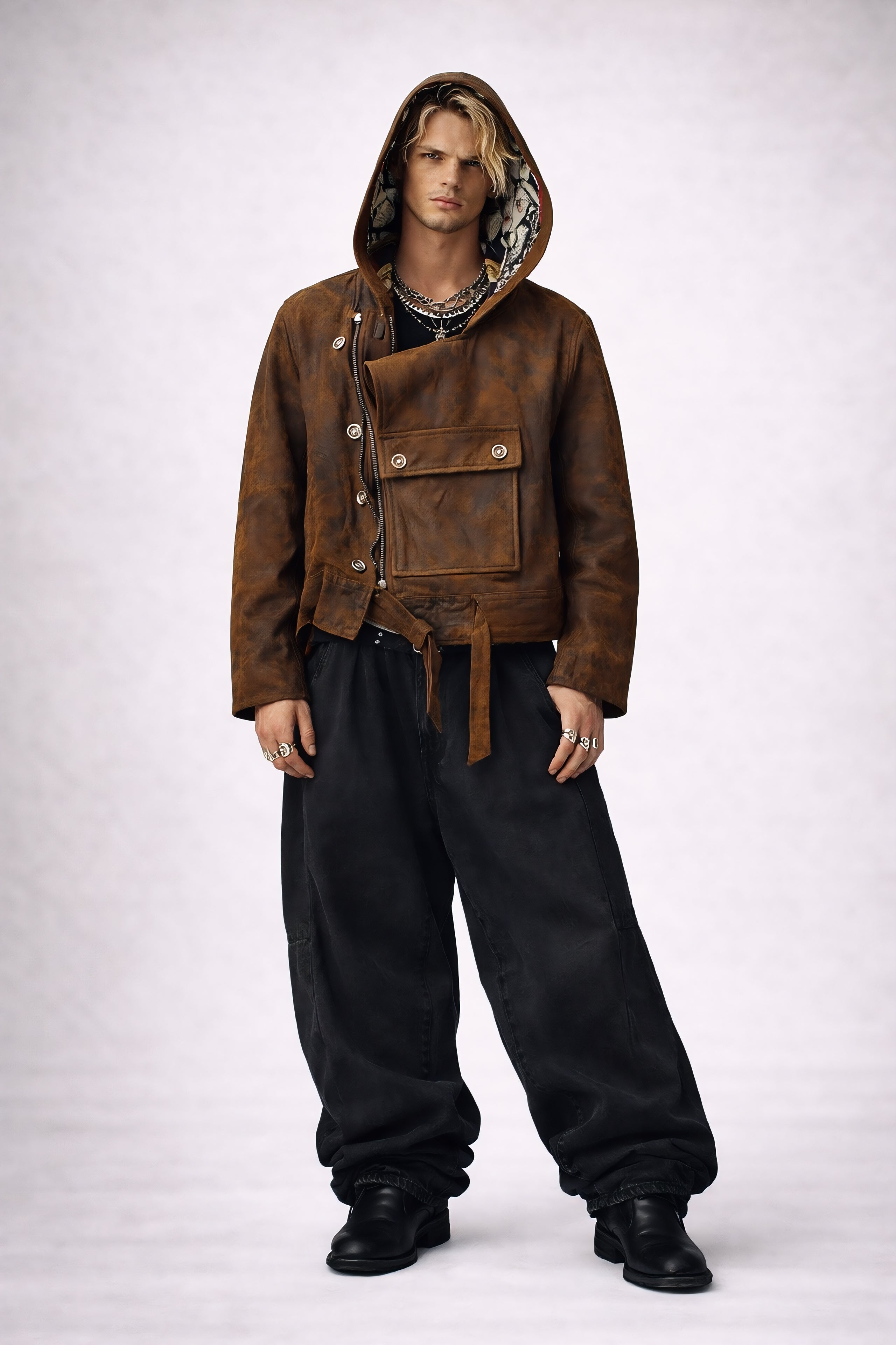 The Alchemist Men Leather Bomber Jacket With Hoodie