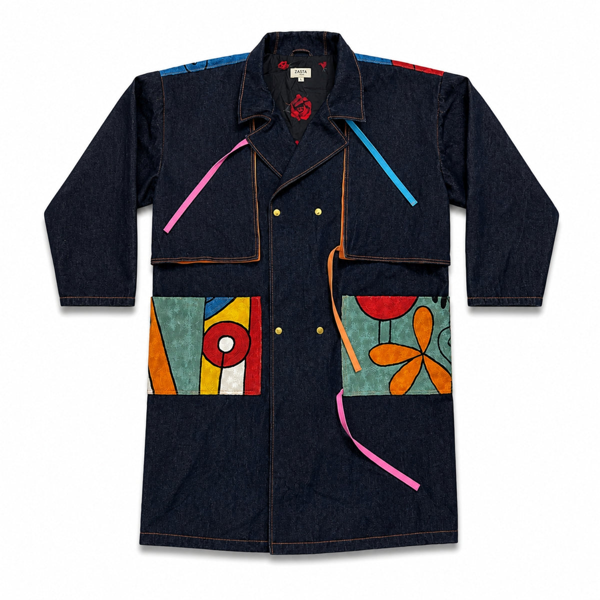 Denim Artwork Long Coat