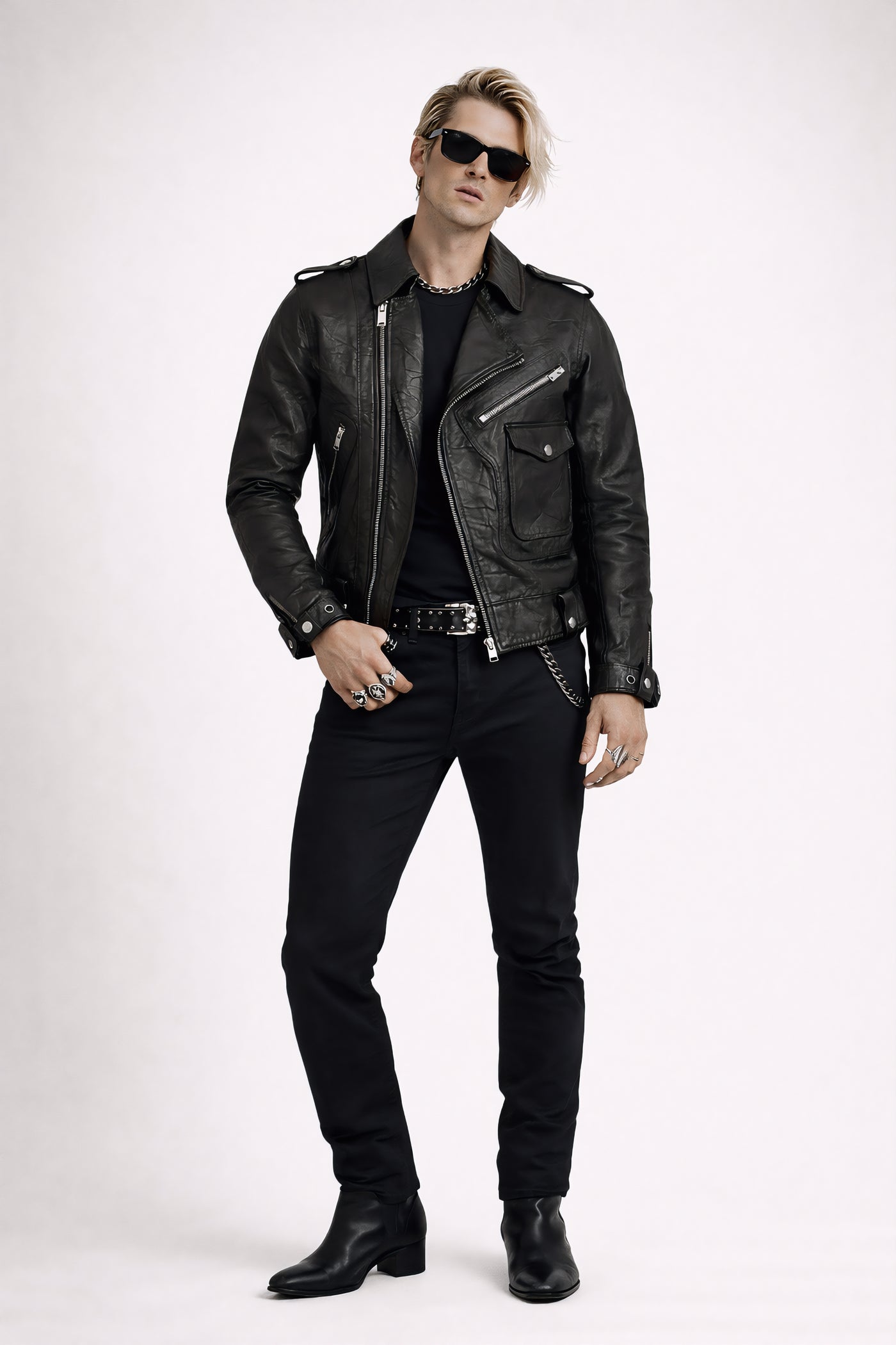 The Sentinel Men Leather Biker Jacket