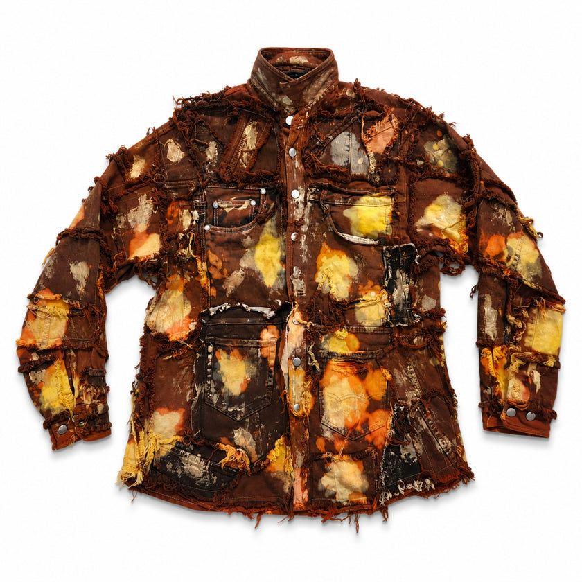 Wearable Ruins Red Gold Shredded Denim Colored Jacket F