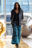 Wearable Ruins Blue Shredded Denim Wide Leg Colored Pants