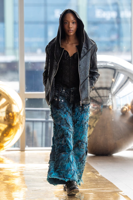 Wearable Ruins Blue Shredded Denim Wide Leg Colored Pants