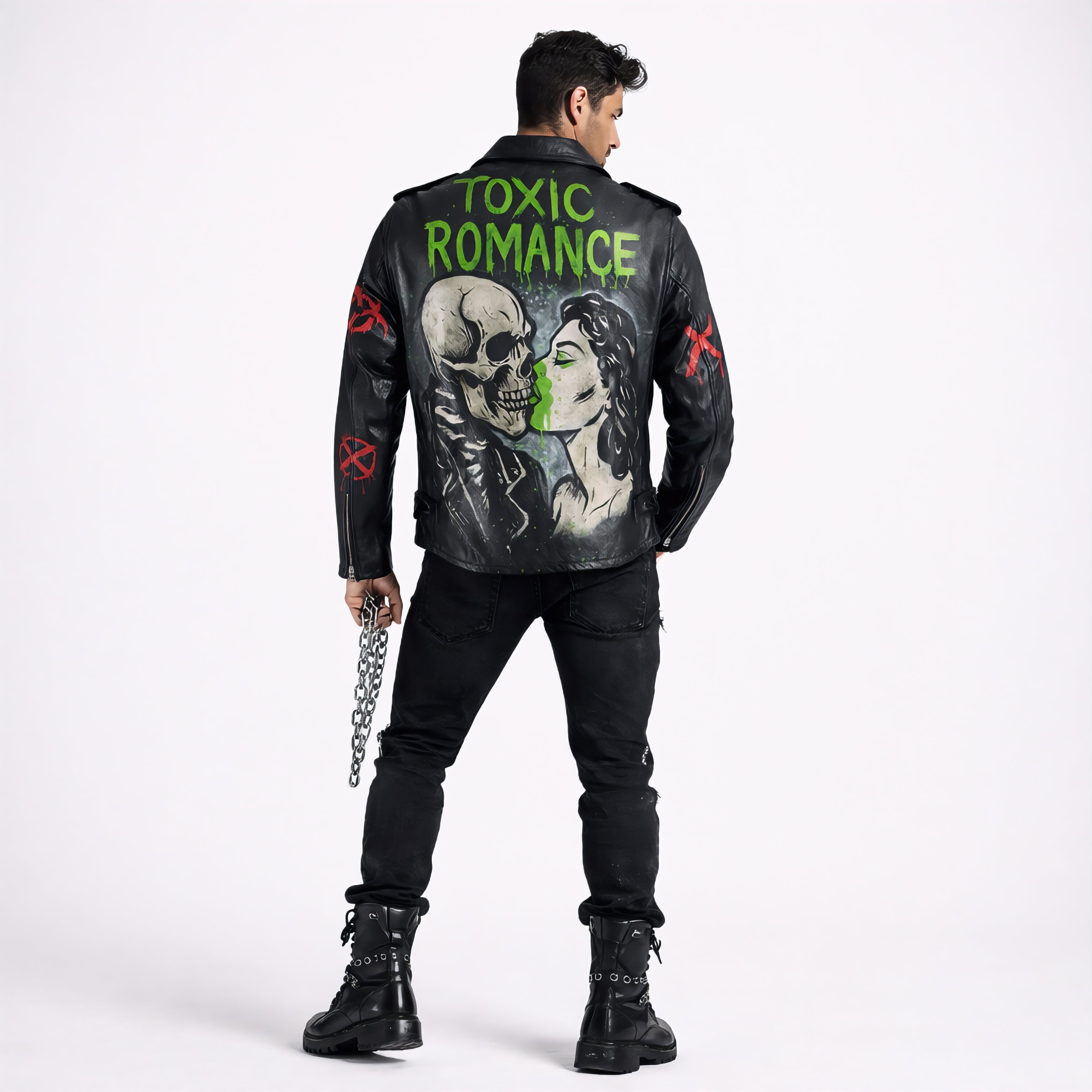 Hand-Painted Men Biker Leather Jacket