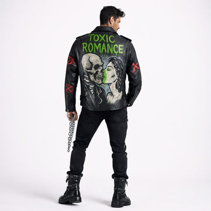 Hand-Painted Men Biker Leather Jacket