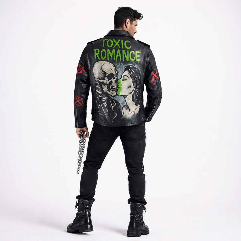 Hand-Painted Men Biker Leather Jacket