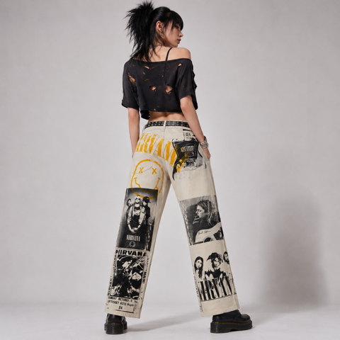 Frayed Fusion Denim Printed Jeans