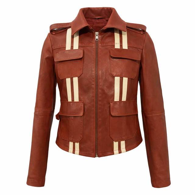 Brick Men Striped Motto Leather Jacket