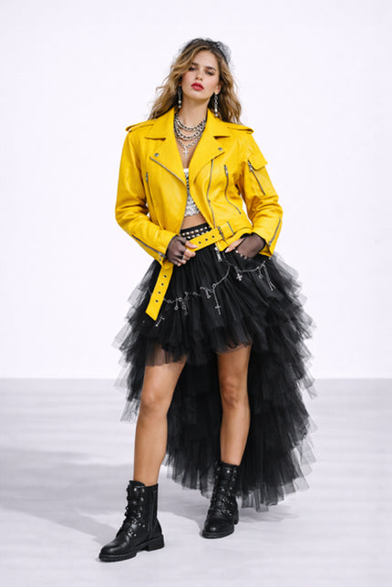 TEQUILA SUNRISE YELLOW BIKER LEATHER JACKET