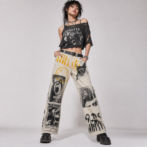 Frayed Fusion Denim Printed Jeans