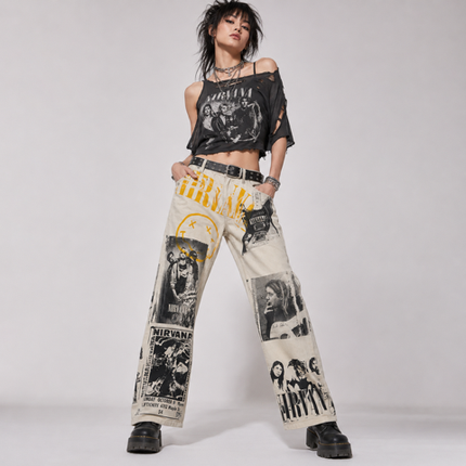Frayed Fusion Denim Printed Jeans