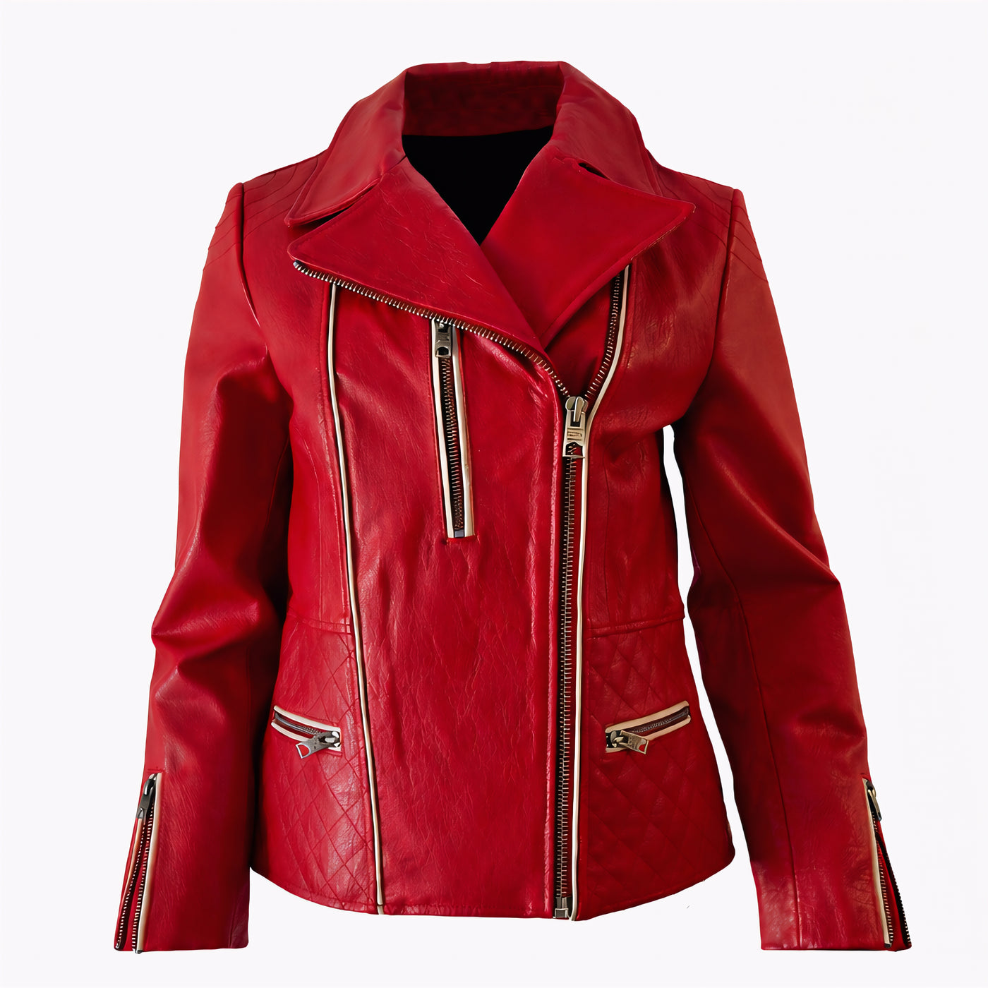 Outlaw Biker Men Moto Red Leather Jacket