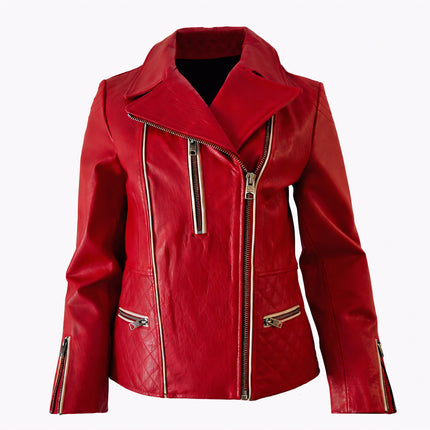 Outlaw Biker Moto Red Leather Jacket