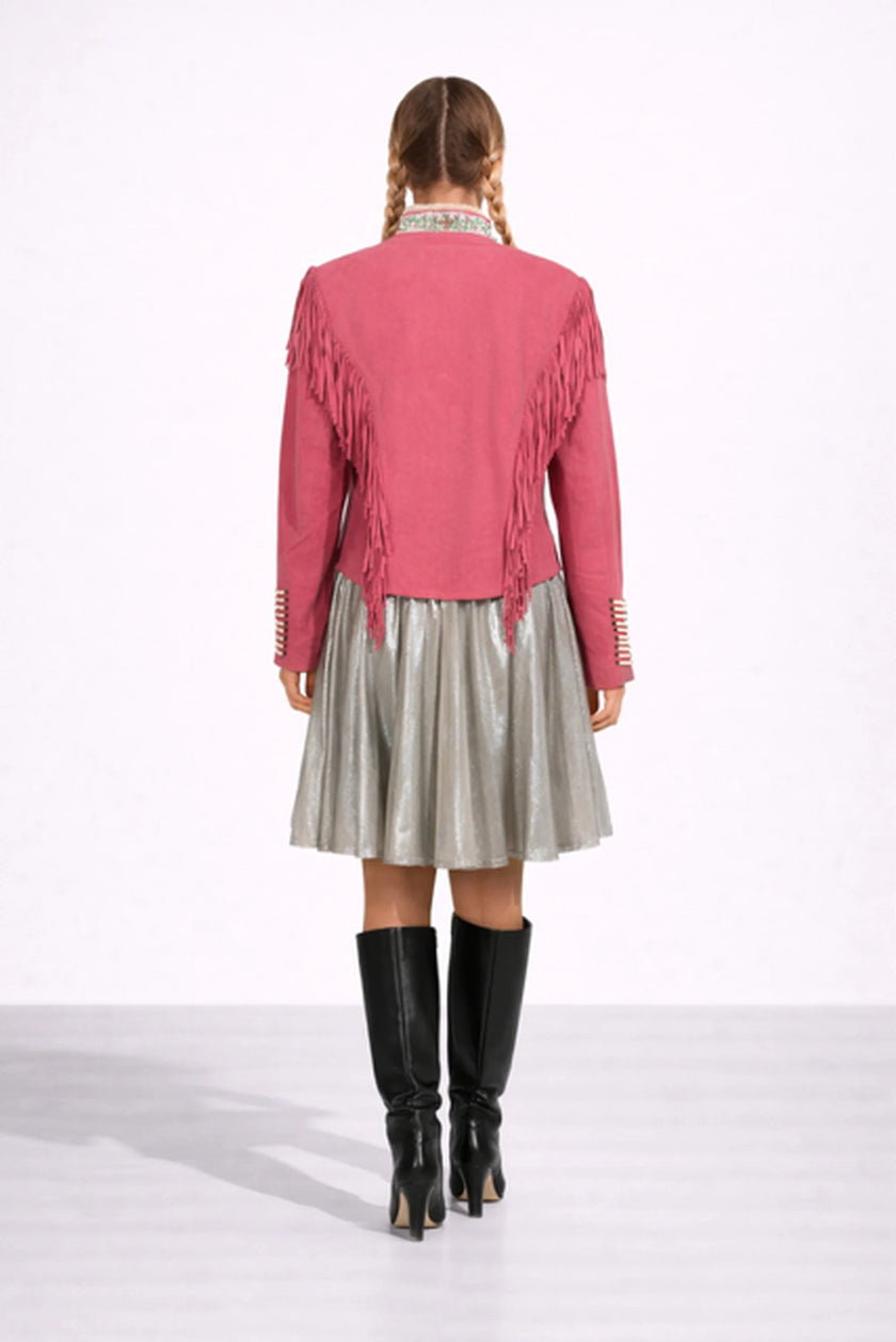 WARRIOR ROSE SUEDE JACKET WITH FRINGES AND BEATS