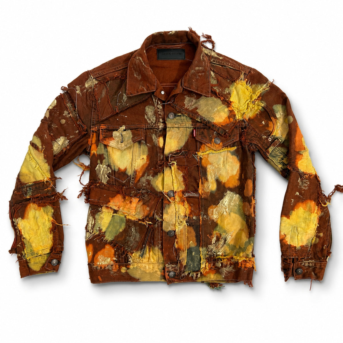 Wearable Ruins Red Gold Shredded Denim Colored Jacket