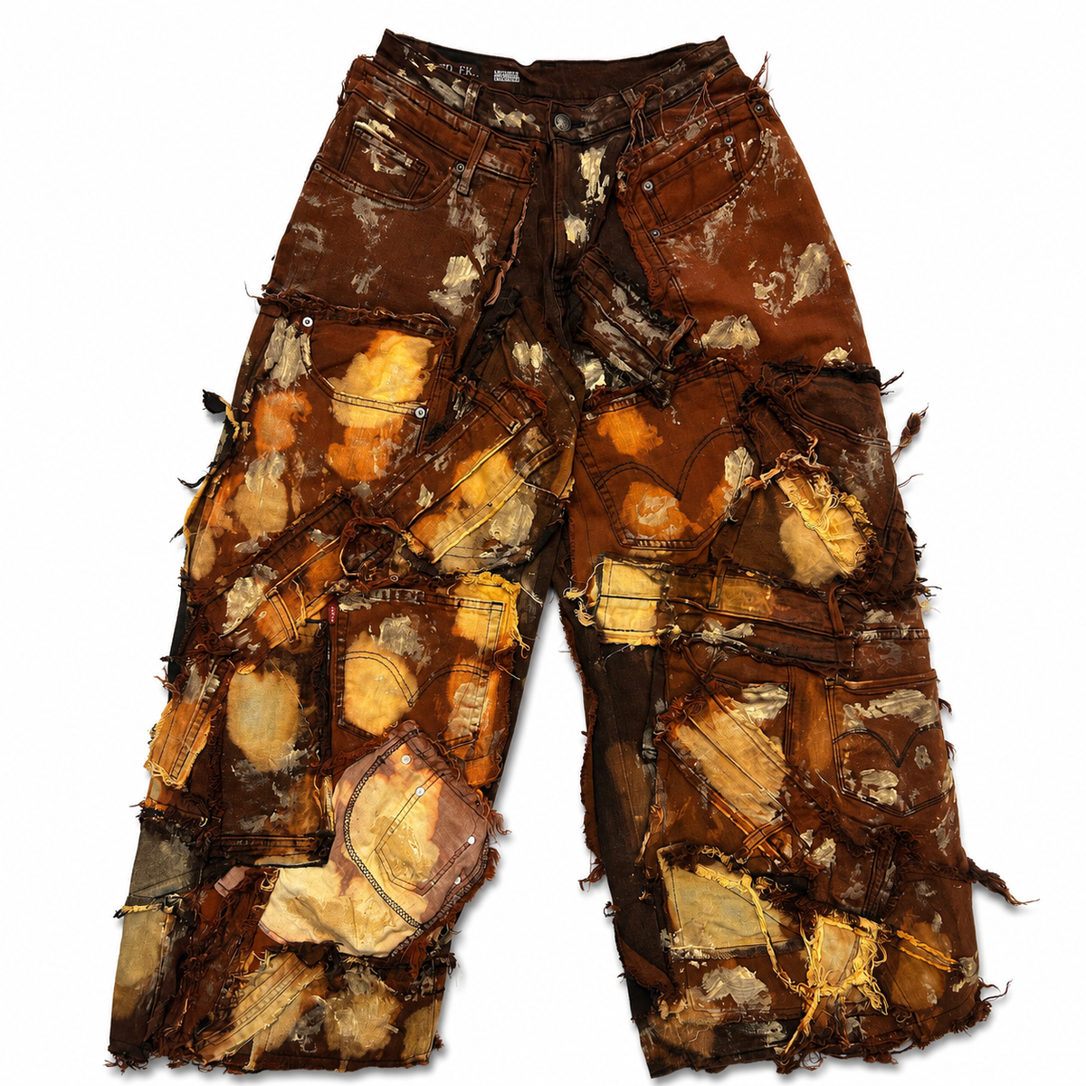 Wearable Ruins Red Gold Shredded Denim Wide Leg Pants D