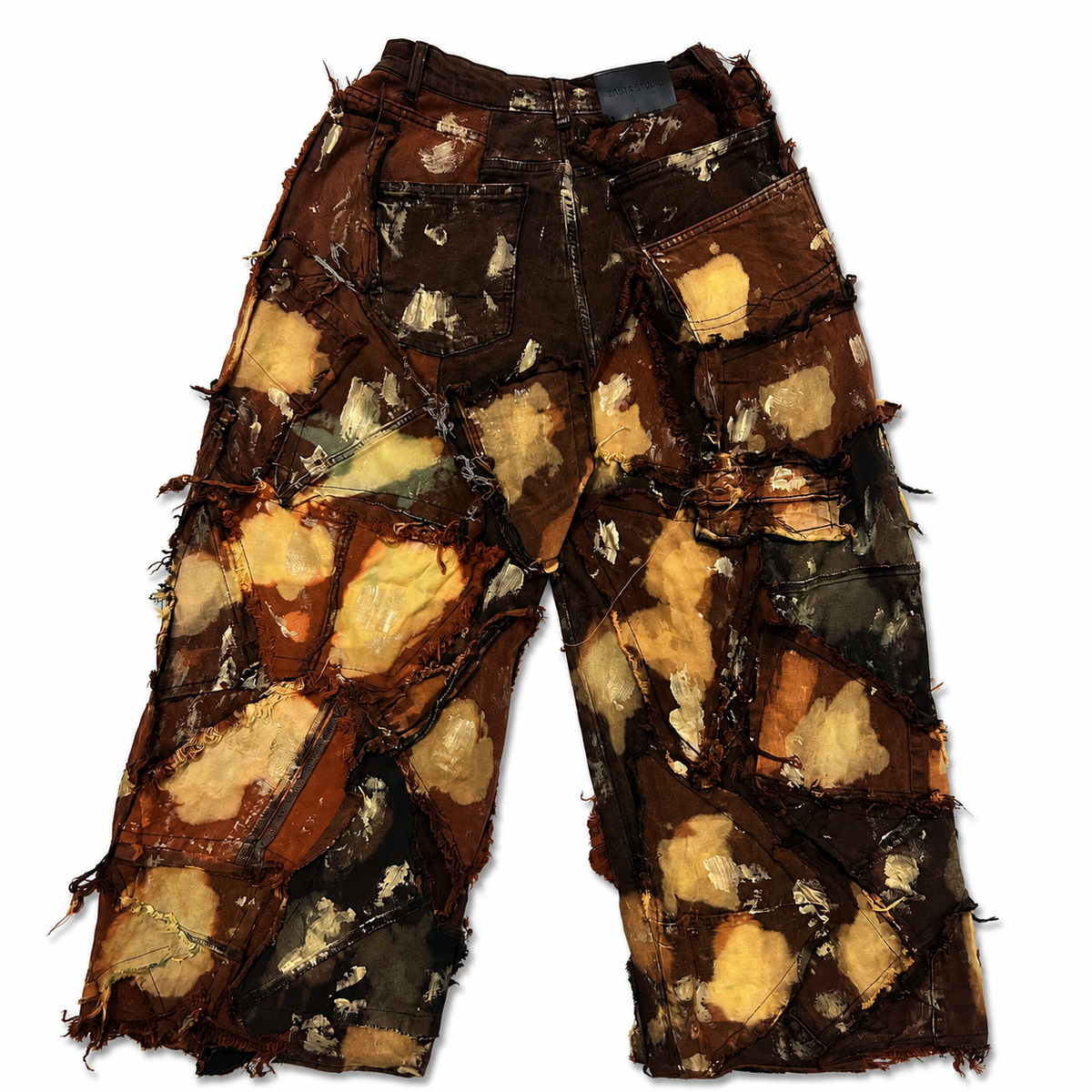 Wearable Ruins Red Gold Shredded Denim Wide Leg Pants D