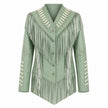 THE LEADER GREEN LEATHER JACKET WITH FRINGES AND BEADS