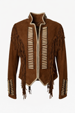 WARRIOR CAMEL SUEDE JACKET WITH FRINGES AND BEATS