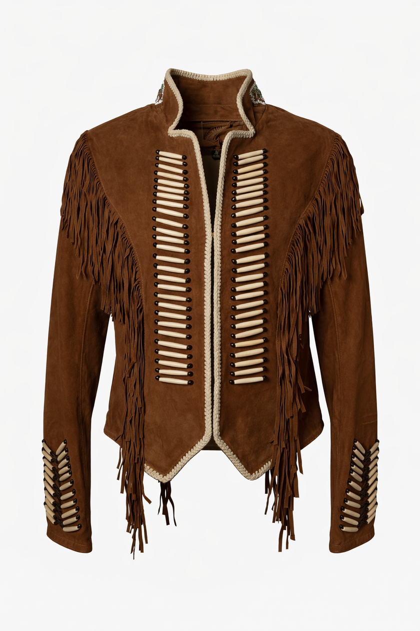WARRIOR CAMEL SUEDE JACKET WITH FRINGES AND BEATS