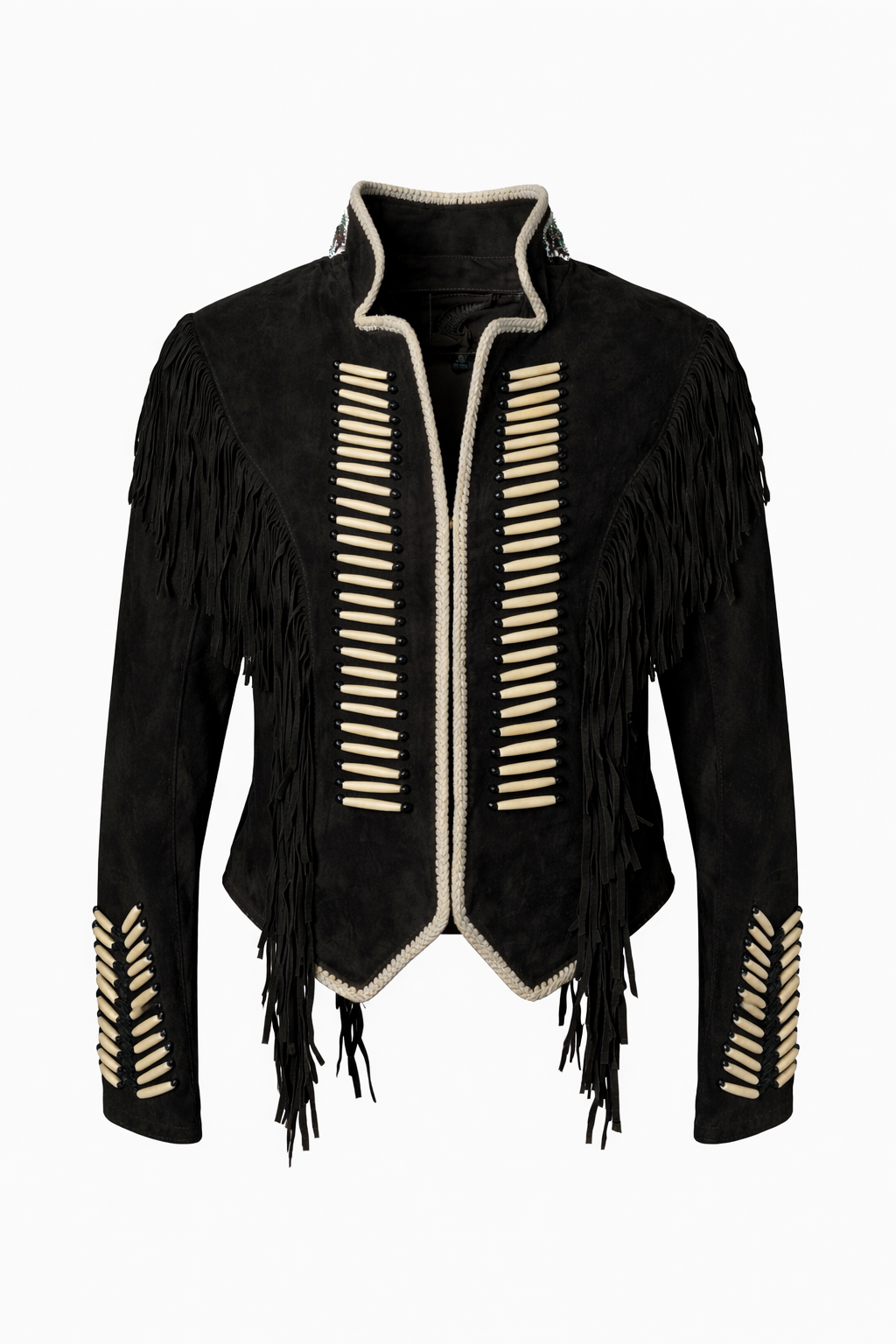 WARRIOR BLACK SUEDE JACKET WITH FRINGES AND BEATS