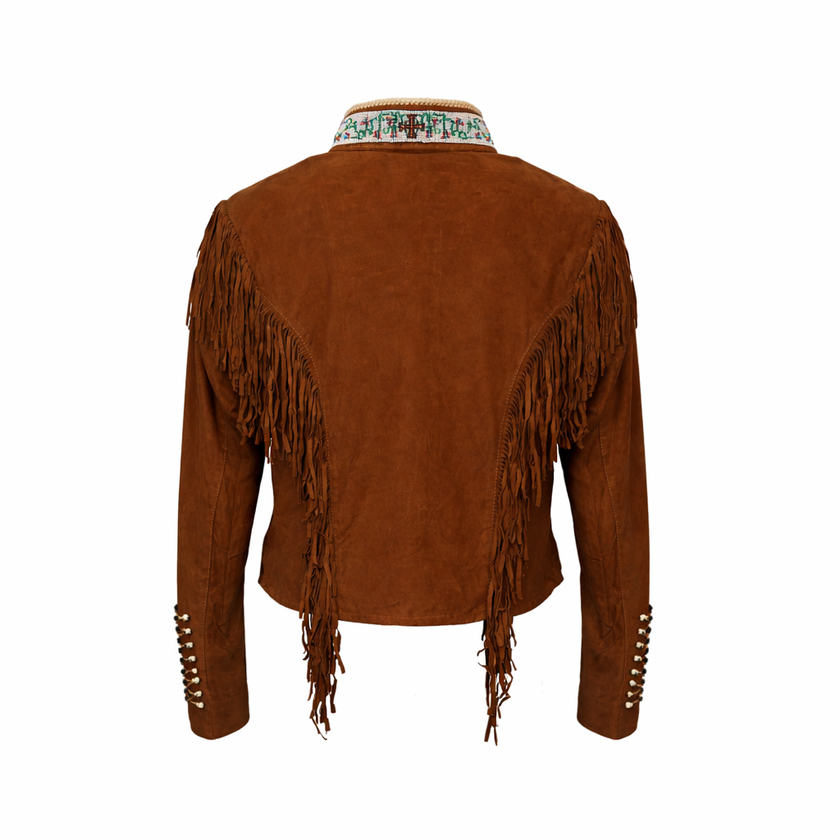 WARRIOR CAMEL SUEDE JACKET WITH FRINGES AND BEATS