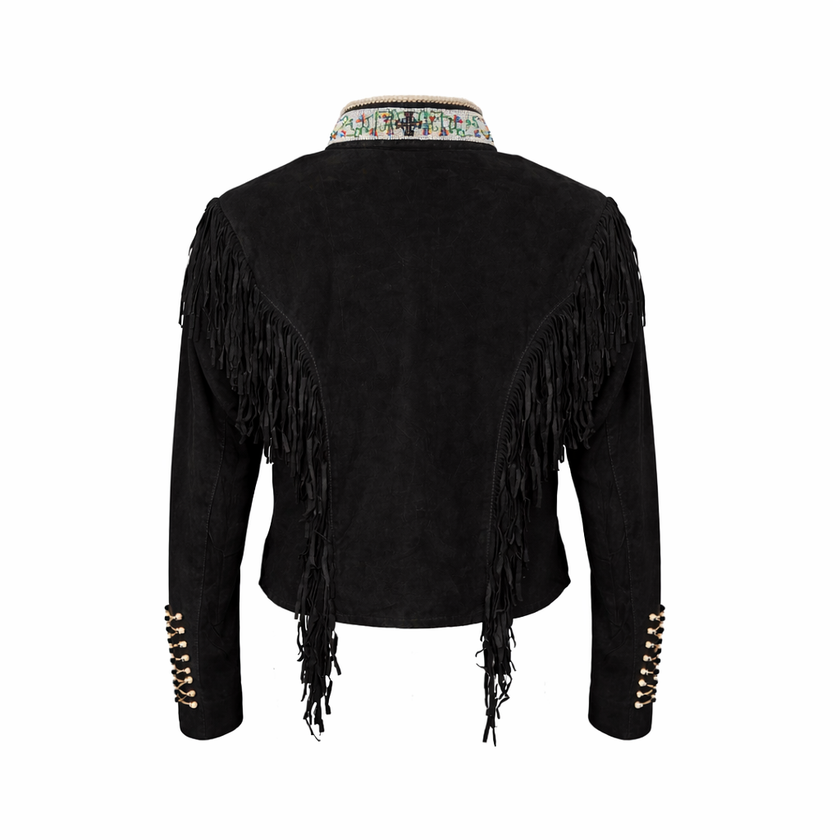 WARRIOR BLACK SUEDE JACKET WITH FRINGES AND BEATS