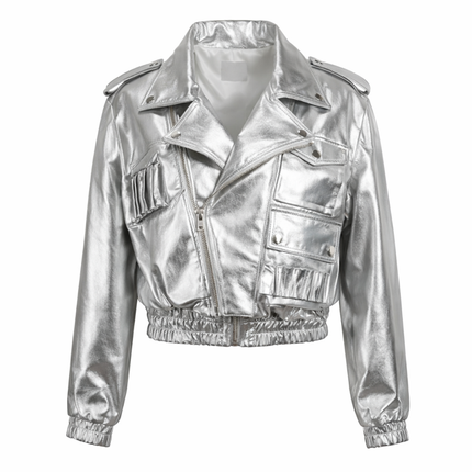 SILVER GALAXY BOMBER LEATHER JACKET
