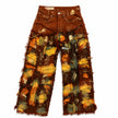 Wearable Ruins Red Gold Shredded Denim Wide Leg Pants B