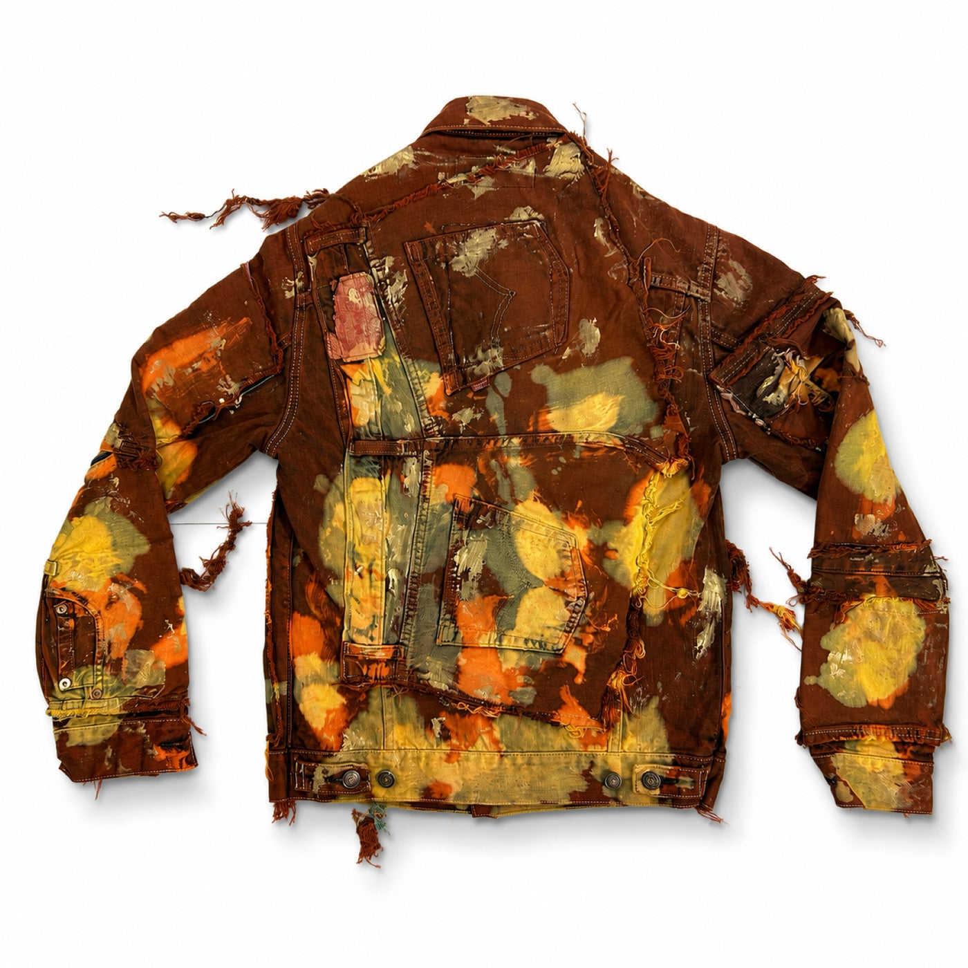 Wearable Ruins Red Gold Shredded Denim Colored Jacket