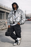 SILVER GALAXY MEN OVERSIZED BOMBER LEATHER JACKET