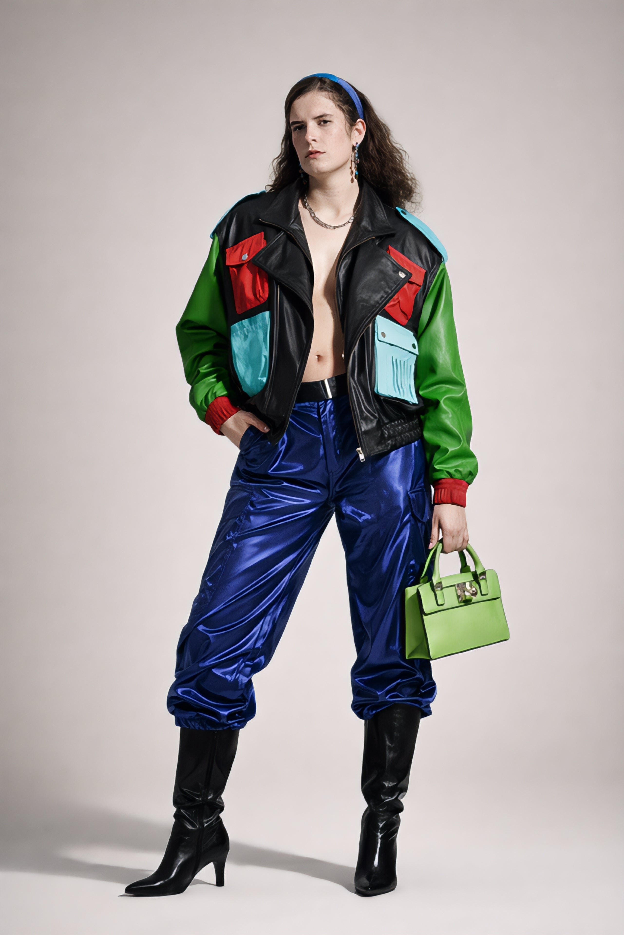 THE WIZARD TWO MULTICOLORED BOMBER LEATHER JACKET WOMEN