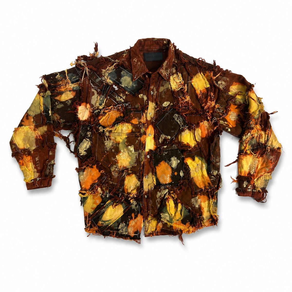 Wearable Ruins Red Gold Shredded Denim Colored Jacket B