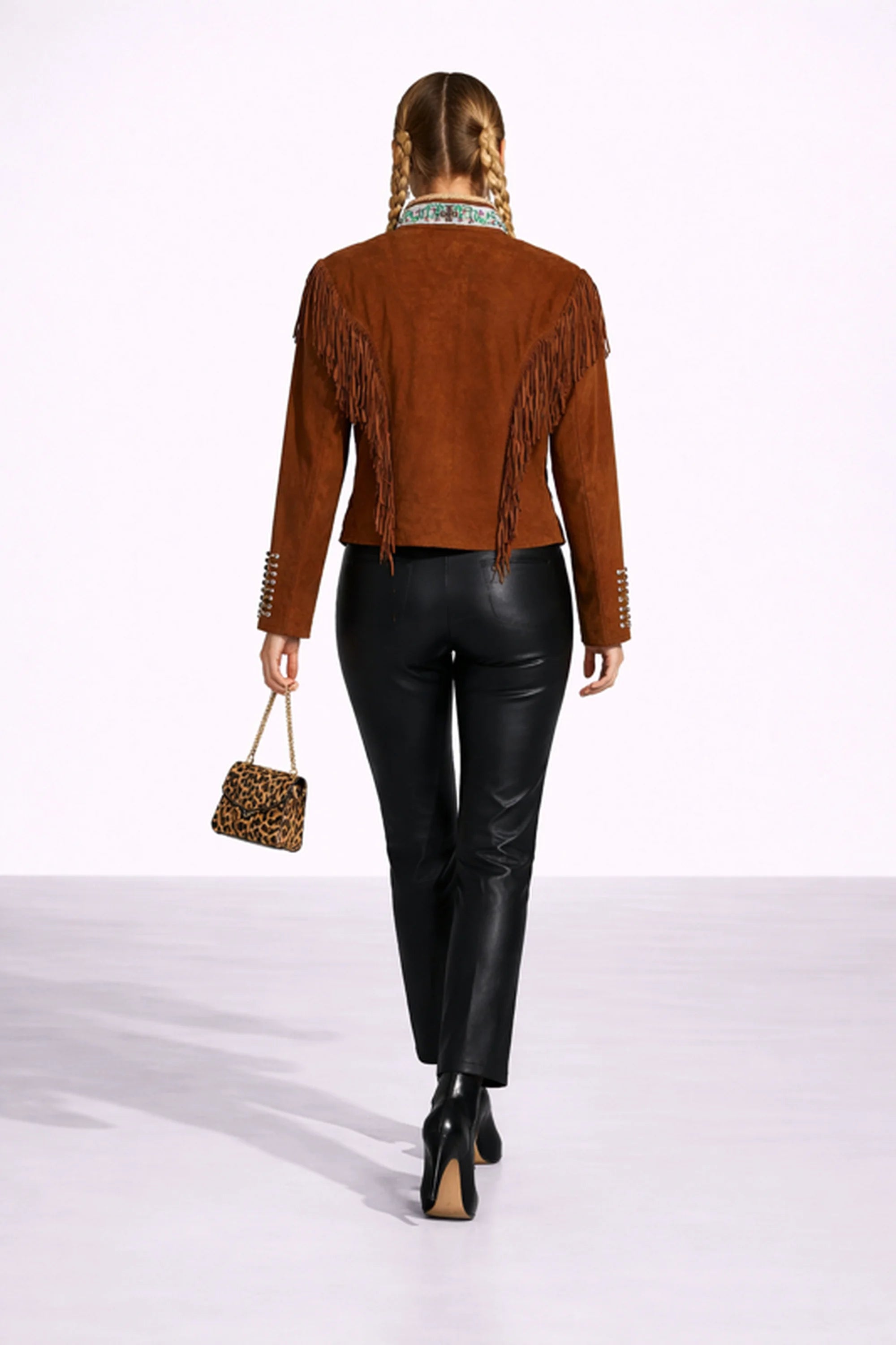 WARRIOR CAMEL SUEDE JACKET WITH FRINGES AND BEATS