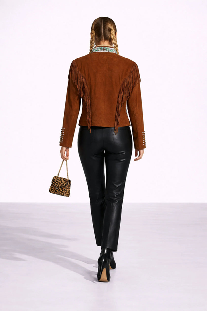 WARRIOR CAMEL SUEDE JACKET WITH FRINGES AND BEATS