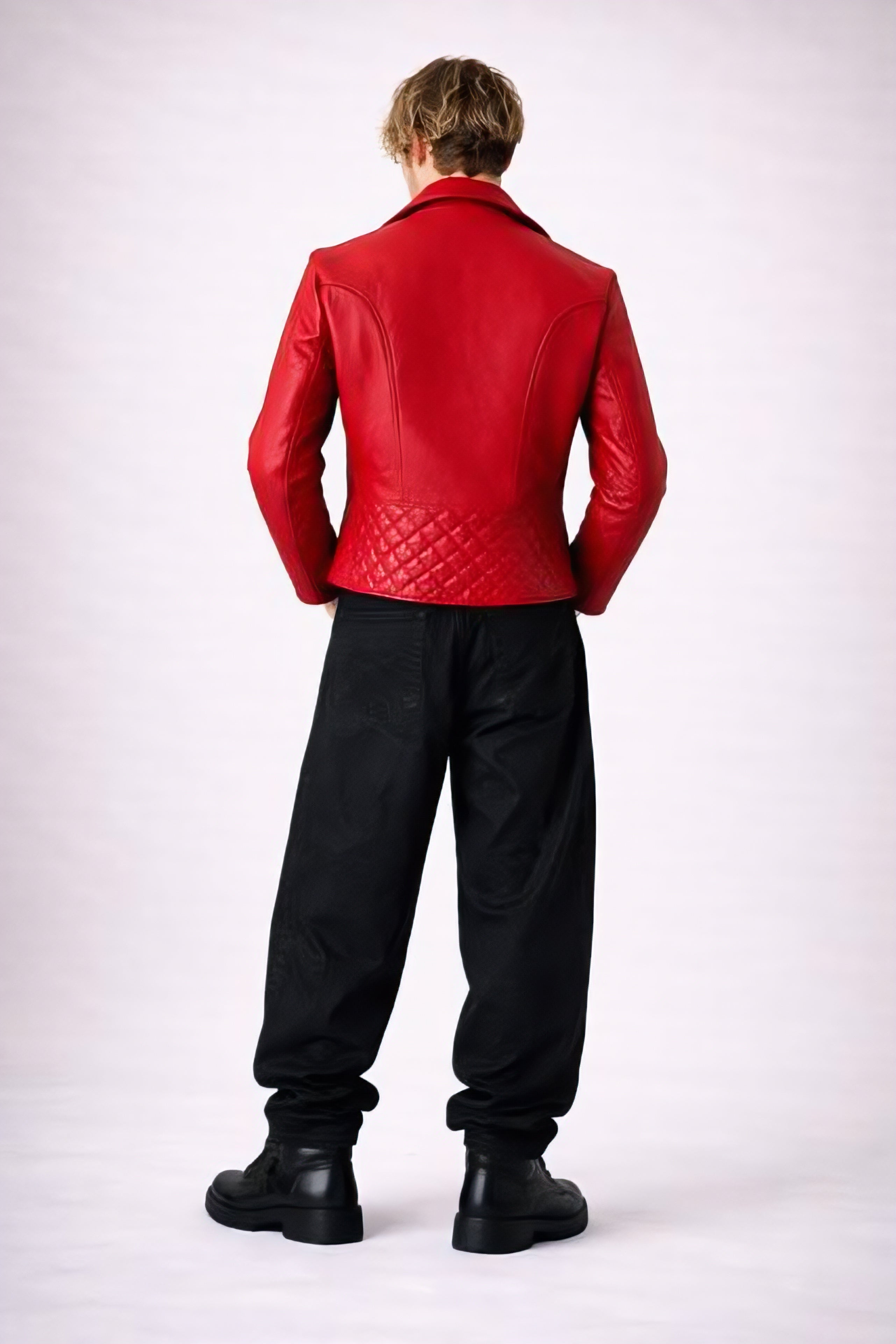 Outlaw Biker Men Moto Red Leather Jacket