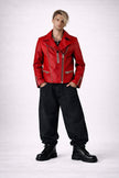 Outlaw Biker Men Moto Red Leather Jacket
