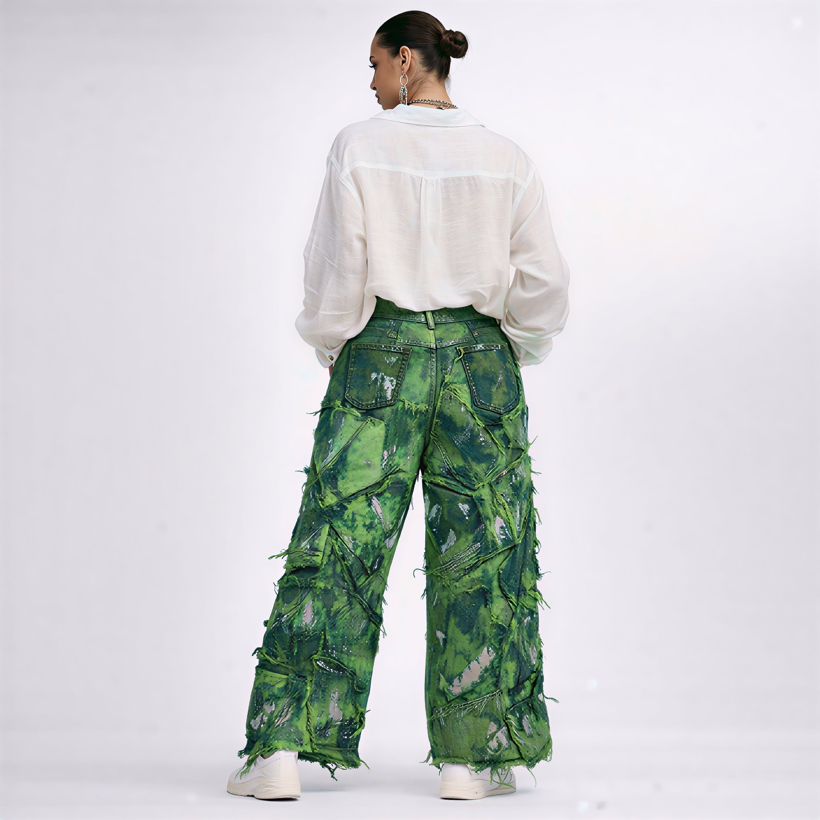 Wearable Ruins Green Wide Leg Denim Pants
