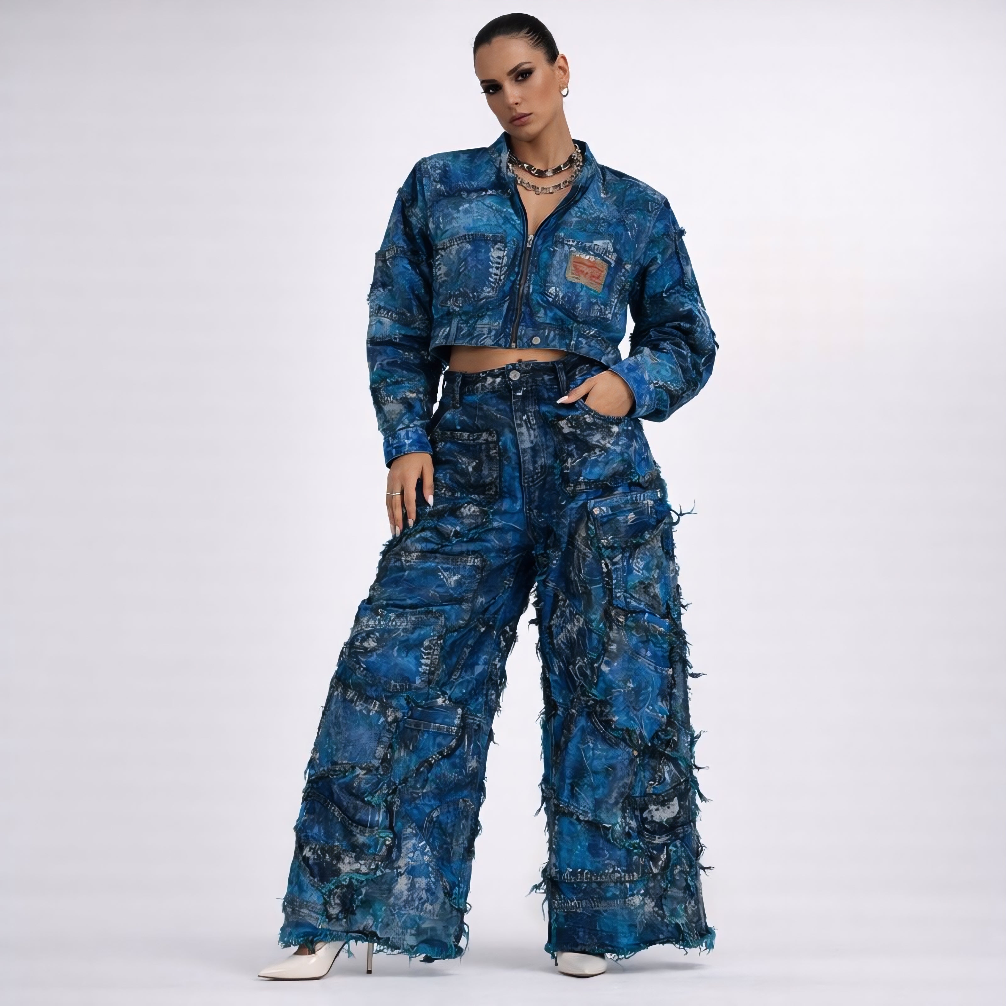 Wearable Ruins Blue Shredded Denim Crop Jacket