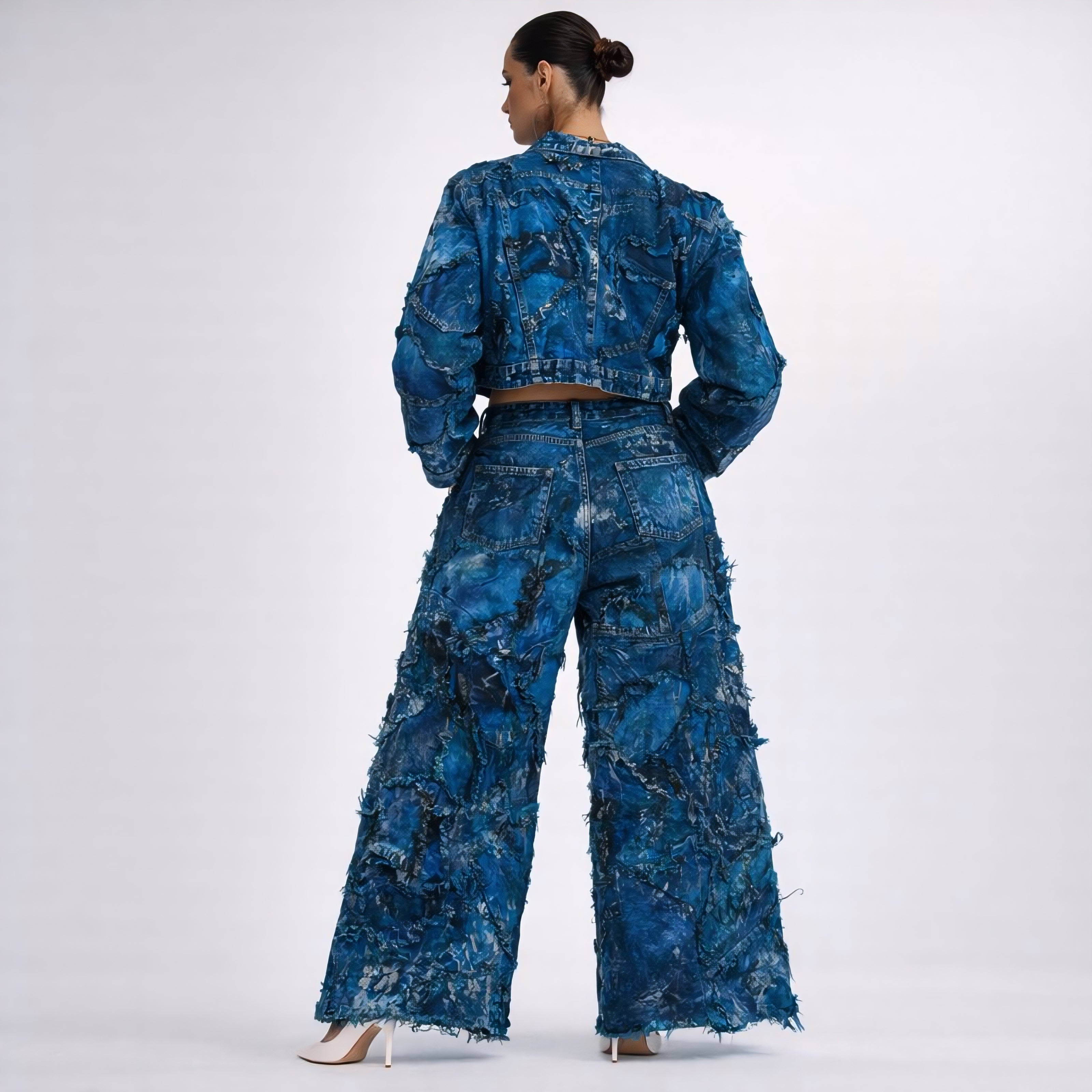 Wearable Ruins Blue Shredded Denim Crop Jacket