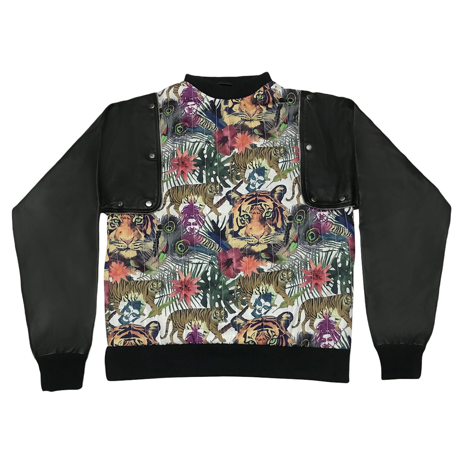 Detachable Leather Cotton Hybrid Sweatshirt A