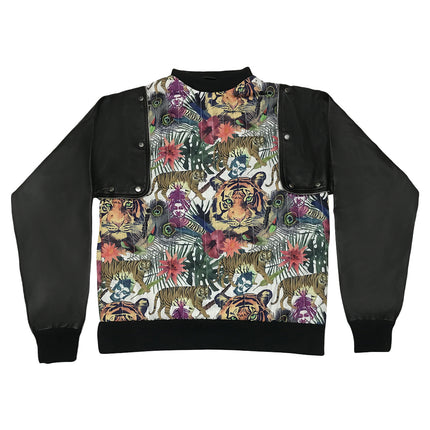 Detachable Leather Cotton Hybrid Sweatshirt A