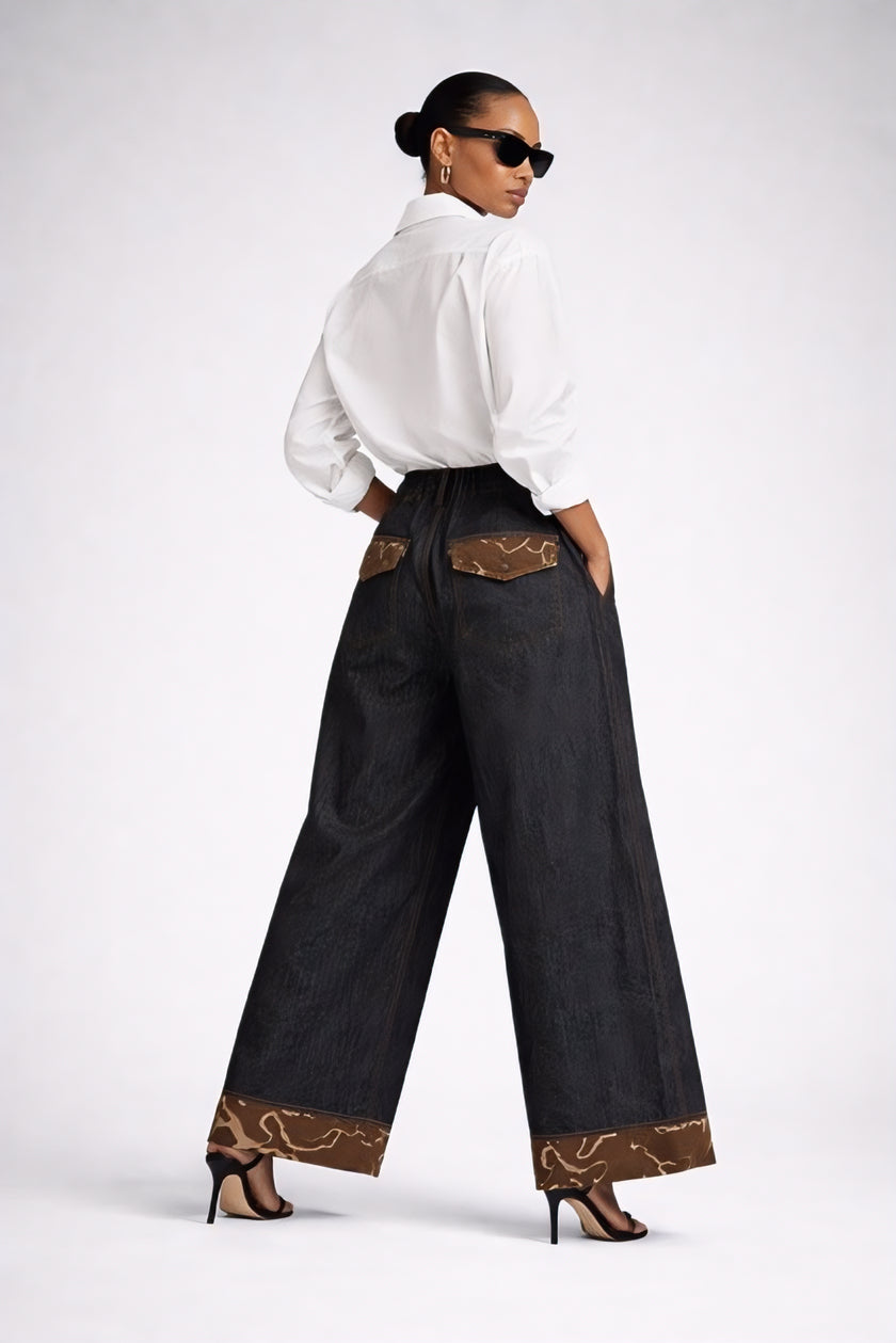 Blended Denim Wide Leg Jeans