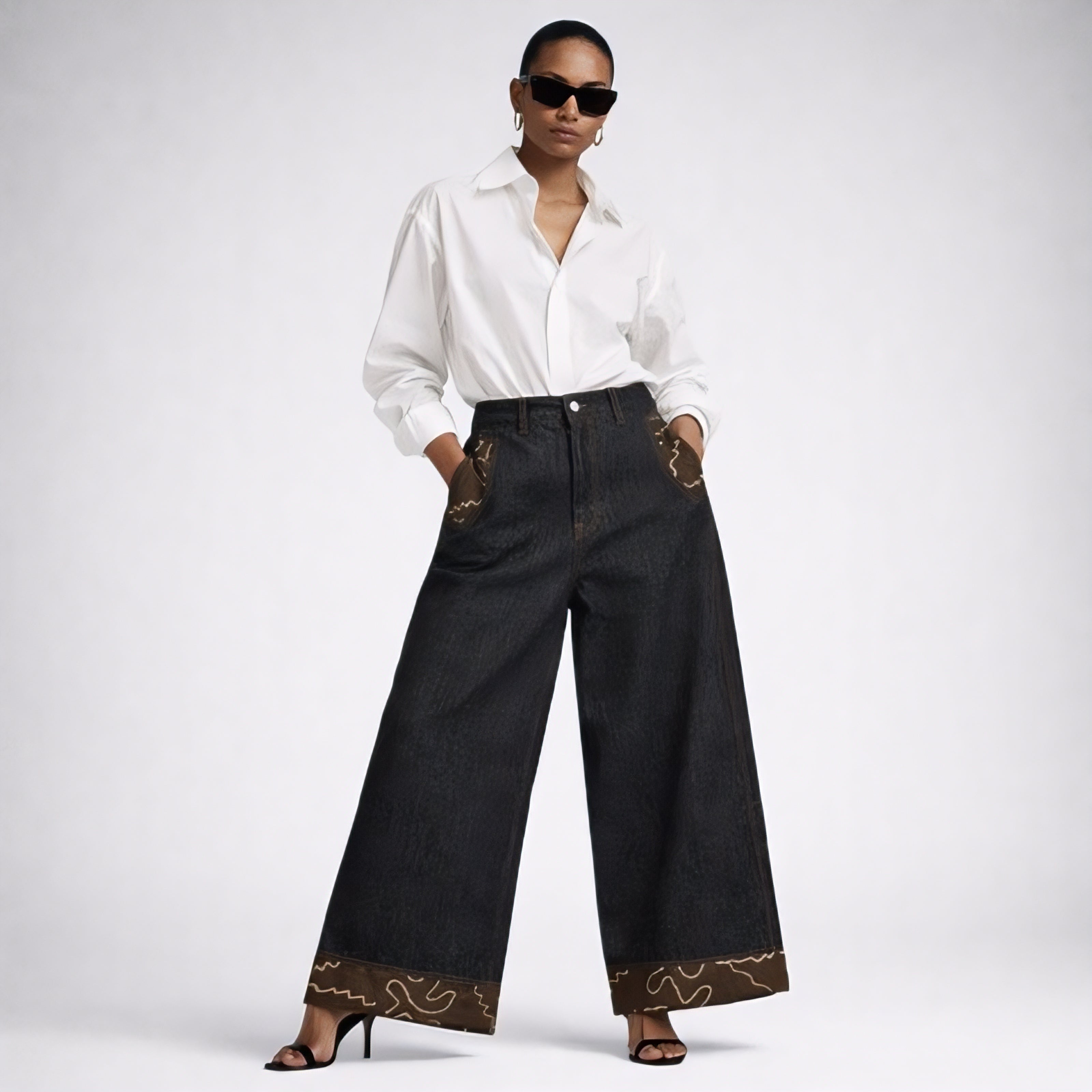 Blended Denim Wide Leg Jeans