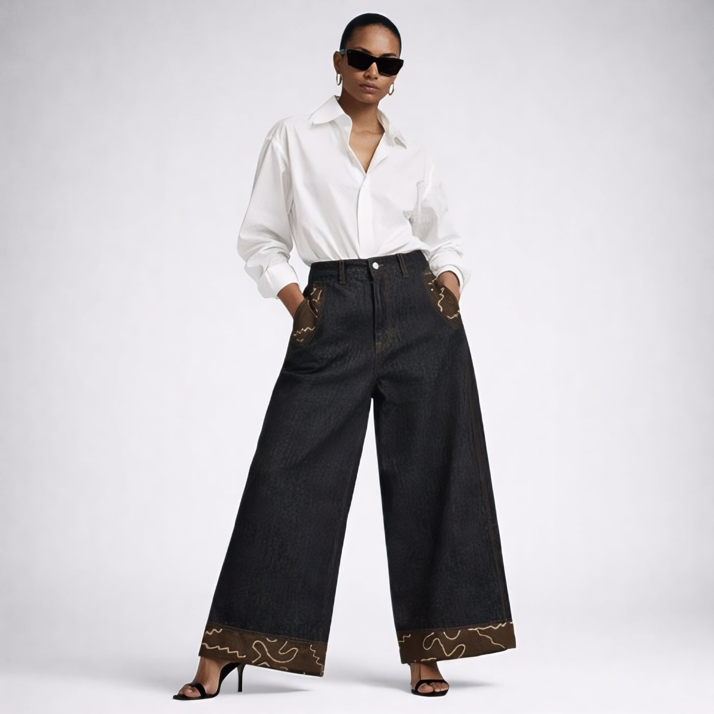 Blended Denim Wide Leg Jeans