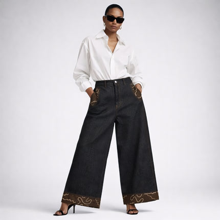 Blended Denim Wide Leg Jeans