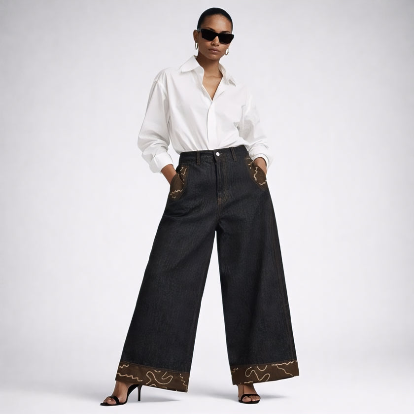 Blended Denim Wide Leg Jeans