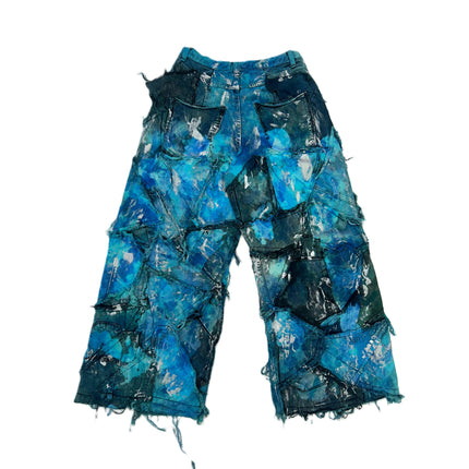 Wearable Ruins Blue Shredded Denim Wide Leg Colored Pants A